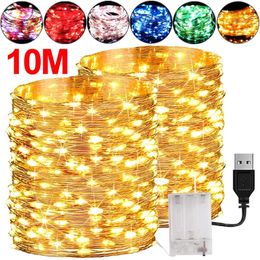 510M Copper Wire LED Lights String USBBattery Waterproof Garland Fairy Light Christmas Wedding Party Decor Holiday Lighting 240508
