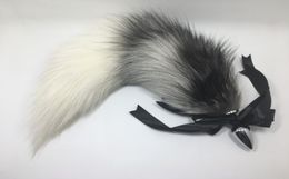 40cm/16" - Real Genuine Fox Fur Tail Plug W Silk Metal Stainless Butt Toy Plug Insert Anal Sexy Stopper5616966