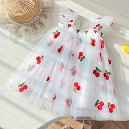 Girl's Dresses Sweet Girl Cherry Dress Baby Butterfly Wings Princess Clothes Newborn Christening 1st Birthday Tulle Vestidos Summer Casual Wear
