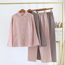 Home Clothing Spring Autumn Lapel Pajama Set Cotton Women Long Sleeve Shirt Pants Suit Two Piece