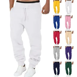 Men's Pants Side Pockets Elastic Waist Casual Trousers Plush Lined Solid Colour Adjustable Drawstring Men Fitness For Outdoor Sports