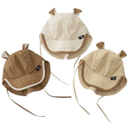 Caps Hats Spring and Summer Baby Hat Quick Drying Neck Protection Childrens Sun Hat Cartoon Bear Ear Girl Boy Bucket Hat Korean Accessories d240509