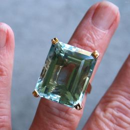 Cluster Rings Sea Blue Topaz Stone Princess For Women Engagement Sapphire Ring 14K Gold Anillos Bizuteria Jade Wedding Jewelry