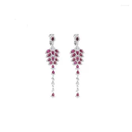 Dangle Earrings ZOCA Leaf Shape Pear Created Red Ruby 925 Sterling Silver Drop For Woman Fashion Gemstone Jewelry Anniversary Gift