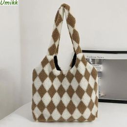 Shoulder Bags Women Casual Travel Bag Large Capacity Fluffy Shopping Diamond Lattice Ladies Outdoor Leisure