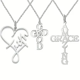 Pendant Necklaces 1PC Stainless Steel Letters Faith God Amazing Cross Shape Necklace