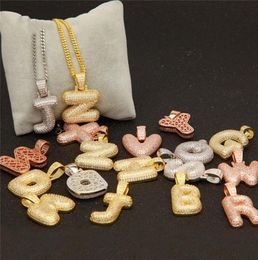AZ Baguette Initials Letter Pendant Necklace with 24inch Cuban Chain Gold Silver Zirconia Men Hip Hop Necklace Jewelry2331515
