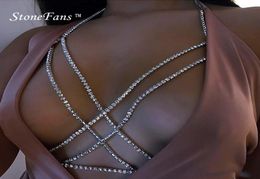 StoneFans 2018 Women Full Rhinestone Body Fashion Chain Necklace Jewellery Shiny Rhinestone Crystal Bra Body Charming Club Jewelry1315523