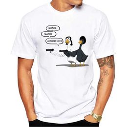 Men's T-Shirts THUB Hot Sales Fashion Duck Fiction Men T-Shirt Funny Duck With Gun Printed T Short Slve Casual Tshirts Hipster T Y240509