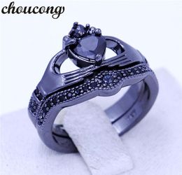 choucong 4 colors Birthstone women claddagh ring 5A zircon cz Black Gold Filled Wedding Band Bridal sets ring for women men8771376