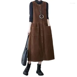 Casual Dresses Spring Autumn Women's Dress Vestidos Retro Fashion Corduroy Belt Temperament Single-Breasted Sleeveless Vest Femal