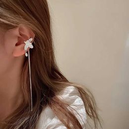 Dangle Chandelier Long Tassel Pearl Flower Ear Clip Earrings for Women Silver Colour Non Pierced Ear Cuff 2022 Fashion Jewellery Gift