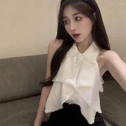 Women's Blouses French Temperament Single Breasted Blouse Women Chic Sweet Shirts Turn Down Collar Sleeveless Korean Elegant Tops Female