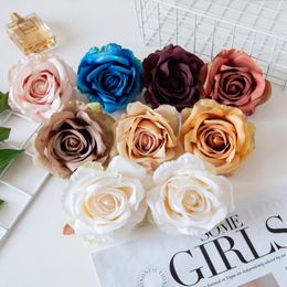 Decorative Flowers 5PCS Silk Roses Head Scrapbooking Bride Accessories Wedding Home Decoration Christmas Garland Material DIY Artificial