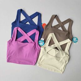 Active Underwear Naked Seamless Cross Back Sports Bra for Women with Wide Shoulder Straps Fitness Bra Running Shock-absorbing Yoga Vest Top d240508