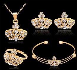 4pcs jewellery set 18k gold filled austrian crystal crown pendant necklaceearringsbraceletring jewelry set for wedding2419384