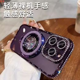 The new flash ring magnetic bracket is suitable for iPhone 15 electroplated diamond phone 14Pro transparent protective case, and 13