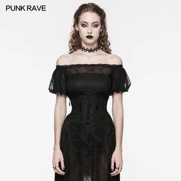 Belts PUNK RAVE Women's Gothic Hollow Mesh & Lace Decals Corset Velvet Ribbon In The Back Club Accessories Wide Waist For Women