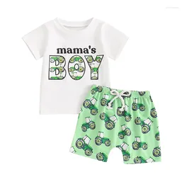 Clothing Sets Baby Boys Shorts Set Short Sleeve Letters Print T-shirt With Tractor Summer Outfit