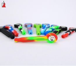 Mini Hand smoking Pipe Spoon New Shape safe Silicone with Metal Bowl Colorful Spoon Pipes 8316195
