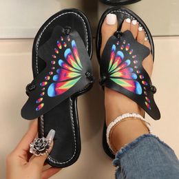 Slippers Women Ladies Fashion Leather Butterfly Shaped Clip Toe Flat Bottomed Beach Sandals And Sandalias De Mujeres En Oferta