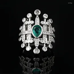 Cluster Rings 2024 Women's Zircon Ring Luxurious Green Jewellery Anniversary Gift Engagement For Women Couple