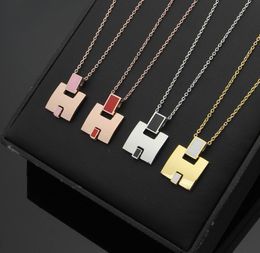 New Arrival Fashion Lady Titanium Steel Five Color Enamel H Letter Engagement 18K Plated Gold Necklace 3 Color2630442