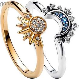 Couple Rings 2023 New Couple Ring Set Sky Blue Sparkling Moon and Sun Rings Stackable Finger Set for Women WX6418565