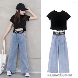 Clothing Sets Teenage Girls Fashion Spring Streetwear Black Top Jeans Pants With Chain For 6 7 8 9 10 12 14 Year Old