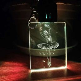 Keychain Acrylic Led RGB 3D Colorful Night Light Pendant Lamp Wedding Christmas Decor Gift Key Ring