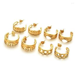 Hoop Earrings Creative Golden Stainless Steel Geometric Irregular Hammered Fashion Cuban Chain Jewelry Party Gift 294A