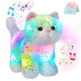 23cm Shiny Fill Soft Cat Plush Cat Toy LED Illuminated Music Animal Gift for Girls Children Birthdays Holidays Valentines Day 240424