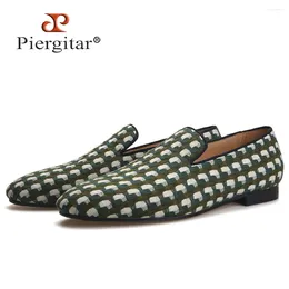 Casual Shoes Piergitar Green Cotton Men Smoking Slippers For Prom And Banquet Handmade Men's Loafers Plus Size Item No.139847