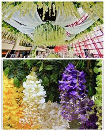 Decorative Flowers Wisteria Artificial Wedding Party Festival Decor Garden Hanging Plant Vine 110cm 12pcs/lot
