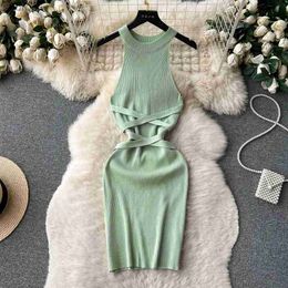 Basic Casual Dresses Ins Fashion Solid Knitted Womens 2024 Summer Sexy Strapless Sleeveless Tight Dress Elastic Dress XW