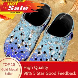 Slippers Gradient Bear Print Cute Female Work Light Sandals Summer Breathable Non-slip Flat Garden Shoes