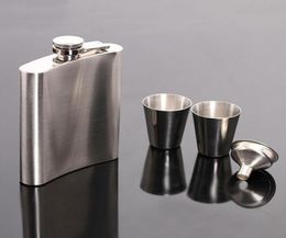 Outdoor Portable Stainless Steel 7oz Hip Flask Set Small Pocket Wine Bottles Set With Wine Glass Funnel Customizable Hip Flask DH15106509