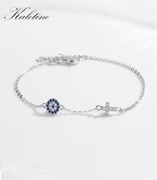 Kaletine Charm Blue Evil Eye Cross Bracelet 925 Sterling Silver Small Bracelets For Women Hamsa Good Luck CZ Jewelry KLTB0564187022