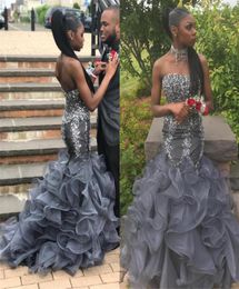 Silver Grey Crystal Mermaid Prom Dresses Long Sweetheart Beading Appliques Cheap Formal Evening Gowns Celebrity Red Carpet Dress P5948907