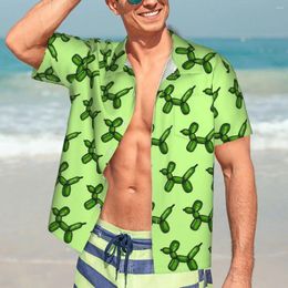 Men's Casual Shirts Green Balloon Animal Beach Shirt Men Fun Dog Hawaiian Short-Sleeved Custom Trendy Oversize Blouses Gift