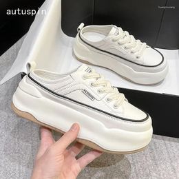 Casual Shoes Autuspin 5cm Chunky Sneakers Women Fashion Genuine Leather Slides Slippers Females Summer Platform Woman Size 40