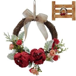 Decorative Flowers Door Wreaths For Front Outside Artificial Peony Flower Wreath Handmade Spring Summer Fall Winter