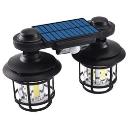 Solar light outdoor garden, Vintage solar security light motion sensor with 2 tungsten lantern for outdoor garden wall fence corridor