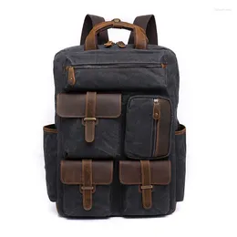 School Bags Vintage Men's Backpacks Canvas Leather Laptop Backpack Male College High Quality Waterproof Big Travel Bag Rucksack