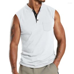 Men's Tank Tops 2024 Summer Leisure Foreign Trade Large Size Short Sleeve Button Pocket Sleeveless T-shirt