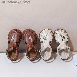 Slipper Sandals Traditional Chinese Embroidery Kids Shoes for Girl Summe Retro Princess Roman Style Girls Leather Kid F05173 W0217 Q240409