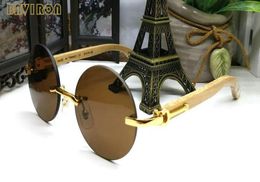 with box 2020 sunglasses for men round rimless fashion sunglasses women gun wood bamboo frame brown clear lens lunettes1819374