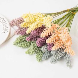 Decorative Flowers Wreaths 6 Pieces /Bundle PE Lavender Cheap Artificial Flower Wholesale Plant Wall Decoration Bouquet Material Manual Diy Vases for Home