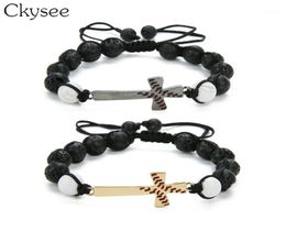 Ckysee Handmade Braided Macrame Bck ve Stone Beaded Bracelet Baseball Bracelet Jewelry For Women And Men16697247