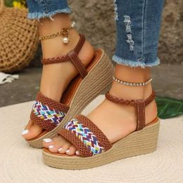 Sandals 2024 Hot Selling Summer New Fashion Womens Shoes Open Toe Single Breasted Wedge Rubber High Heels H240509